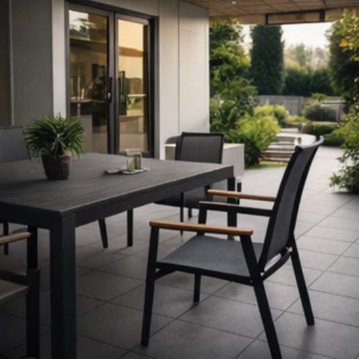 Krzesło ogrodowe MALTA z podłokietnikami czarne nowoczesne krzesło tarasowe balkonowe z tekstylenem